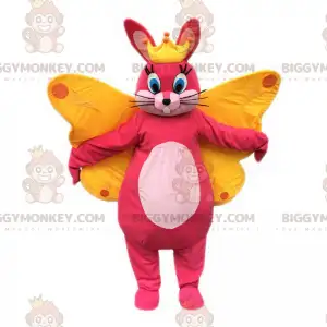 BIGGYMONKEY™ Maskottchenkostüm Rosa Häschen mit Krone und
