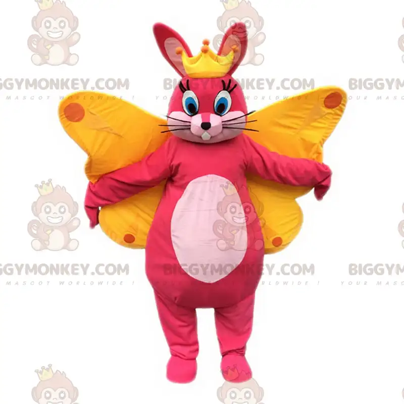 BIGGYMONKEY™ Maskottchenkostüm Rosa Häschen mit Krone und BIGGYMONKEY™ Maskottchenkostüm Rosa Häschen mit Krone und