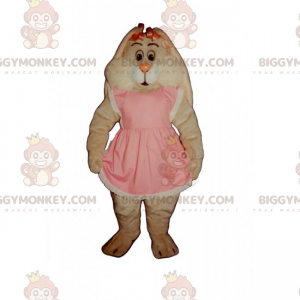 Pink Bunny BIGGYMONKEY™ maskottiasu mekolla ja rusetilla -