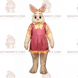 BIGGYMONKEY™ Maskottchenkostüm Weißer Hase mit Schleife und