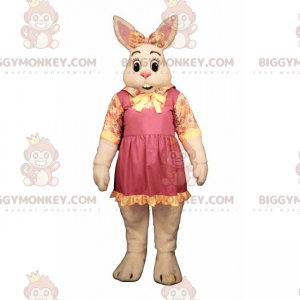 Fantasia de mascote BIGGYMONKEY™ Coelho branco com laço e rosa