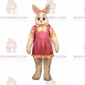 BIGGYMONKEY™ Maskotdräkt Vit kanin med rosett och blomros - Kaninmaskot - BIGGYMONKEY_016001 - BiggyMonkey.com