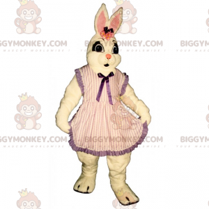 BIGGYMONKEY™ Mascot Costume White Rabbit In Striped Dress –