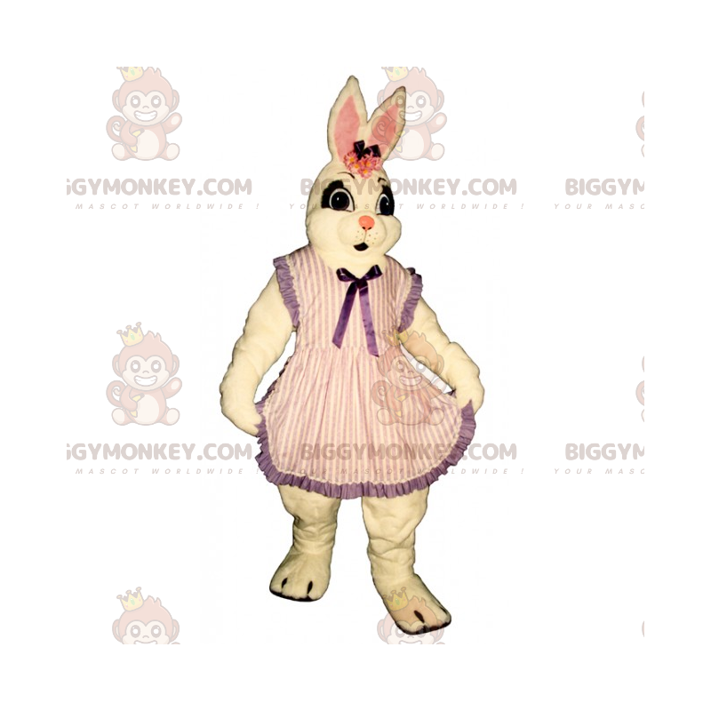 Costume de mascotte BIGGYMONKEY™ de lapine blanche en robe Costume de mascotte BIGGYMONKEY™ de lapine blanche en robe
