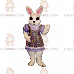 BIGGYMONKEY™ Bílý králík ve vícebarevném kostýmu maskota se