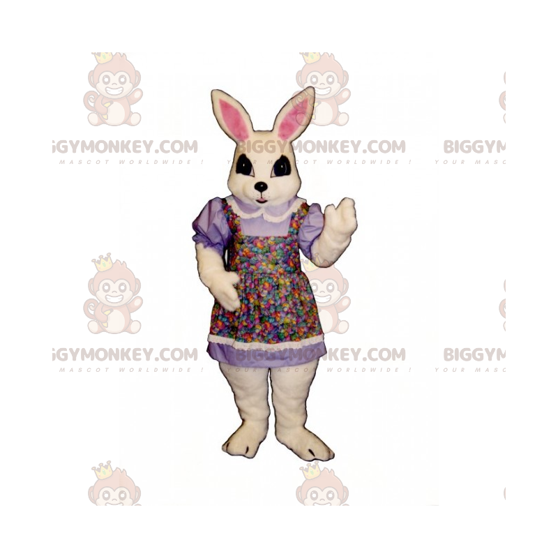 Costume de mascotte BIGGYMONKEY™ de lapine blanche en tablier Costume de mascotte BIGGYMONKEY™ de lapine blanche en tablier