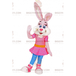 BIGGYMONKEY™ Mascot Costume Bunny In Pink Dress With Stars -