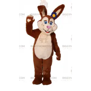 Στολή μασκότ BIGGYMONKEY™ Brown Bunny Blue Eyes Blue Flower -