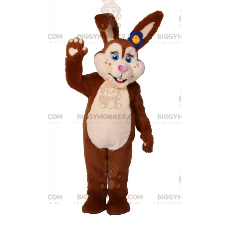 Στολή μασκότ BIGGYMONKEY™ Brown Bunny Blue Eyes Blue Flower - Στολή μασκότ BIGGYMONKEY™ Brown Bunny Blue Eyes Blue Flower -