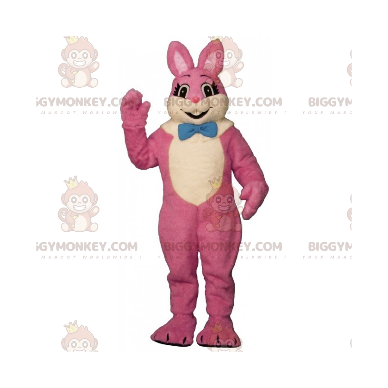 Traje de mascote de coelho rosa BIGGYMONKEY™ com gravata