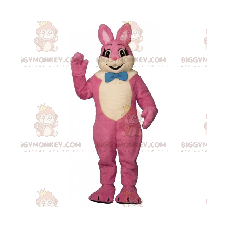 Traje de mascote de coelho rosa BIGGYMONKEY™ com gravata Traje de mascote de coelho rosa BIGGYMONKEY™ com gravata