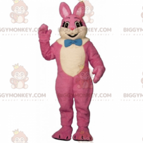 Traje de mascote de coelho rosa BIGGYMONKEY™ com gravata