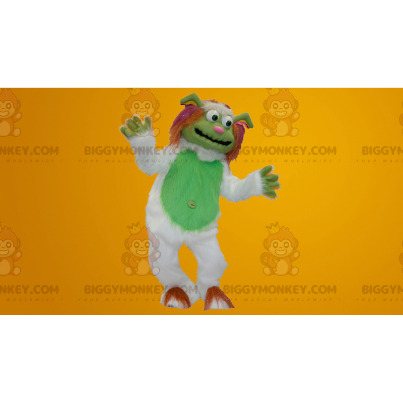 All Furry White and Green Yeti BIGGYMONKEY™ Mascot Costume -