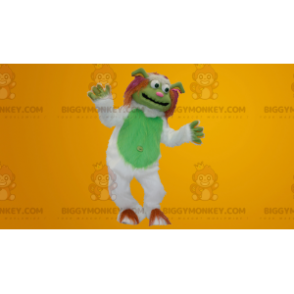 Traje de mascote de Yeti BIGGYMONKEY™ todo branco e verde