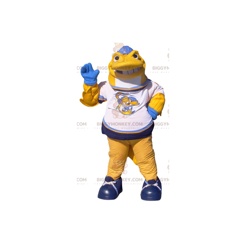 Fantasia de mascote de peixe amarelo branco azul BIGGYMONKEY™ - Mascotes de peixe - BIGGYMONKEY_01956 - BiggyMonkey.com