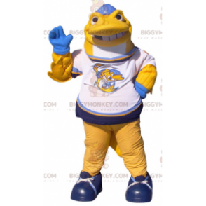 Costume de mascotte BIGGYMONKEY™ de poisson jaune blanc et bleu - Mascottes Poisson - BIGGYMONKEY_01956 - BiggyMonkey.com