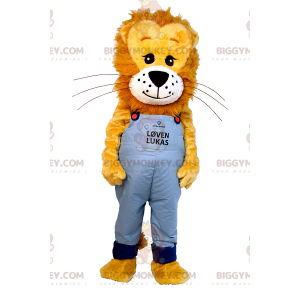 Lion BIGGYMONKEY™ Mascot Costume with Hairy Mane and Blue