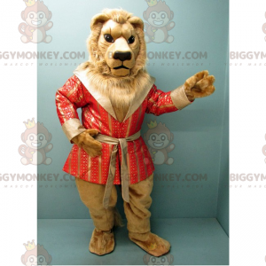 Löwen-BIGGYMONKEY™-Maskottchen-Kostüm mit lachsfarbenem