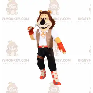 Lion BIGGYMONKEY™ Mascot Costume with Adventurer Outfit –