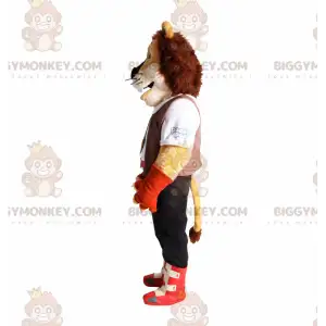 Lion BIGGYMONKEY™ Mascot Costume with Adventurer Outfit –