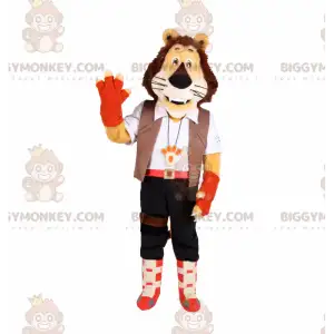 Lion BIGGYMONKEY™ Mascot Costume with Adventurer Outfit –
