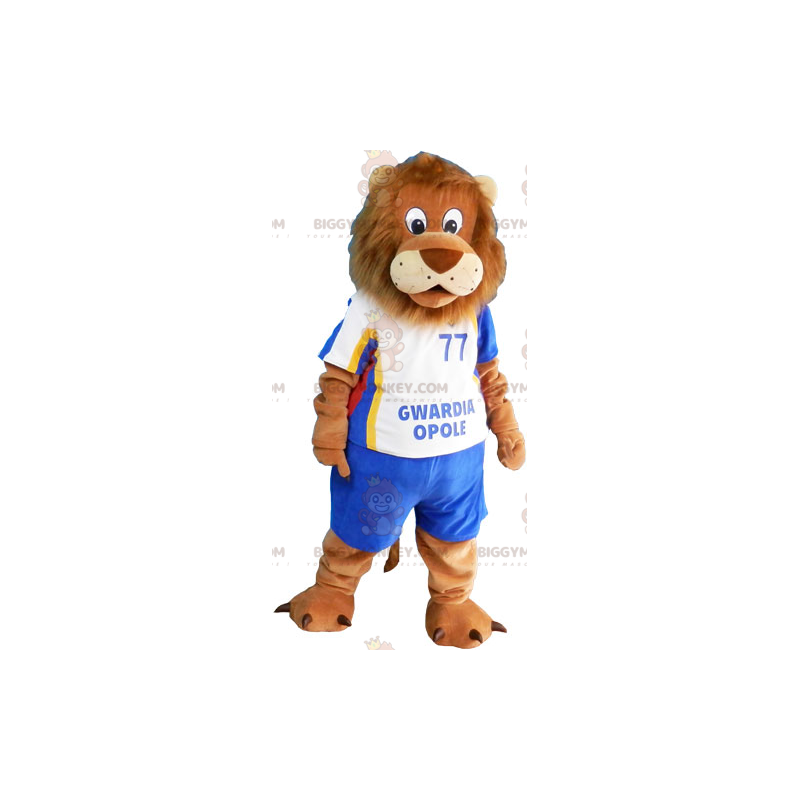 Løve BIGGYMONKEY™ maskotkostume med blåt fodboldtøj -