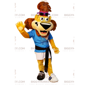Lion BIGGYMONKEY™ Mascot Costume with Sportswear and Mismatched