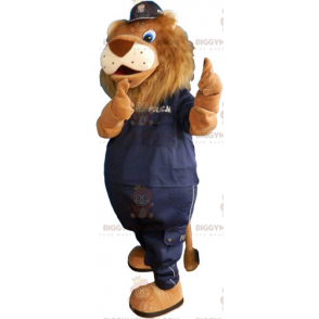 Leeuw BIGGYMONKEY™ mascottekostuum met zwart politie-uniform - Lion mascottes - BIGGYMONKEY_016043 - BiggyMonkey.com
