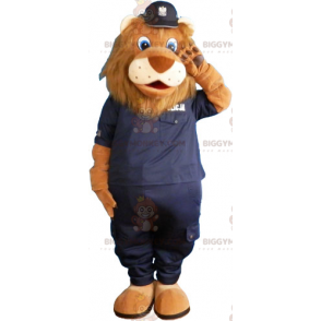 Leeuw BIGGYMONKEY™ mascottekostuum met zwart politie-uniform - Lion mascottes - BIGGYMONKEY_016043 - BiggyMonkey.com
