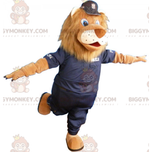 Leeuw BIGGYMONKEY™ mascottekostuum met zwart politie-uniform - Lion mascottes - BIGGYMONKEY_016043 - BiggyMonkey.com