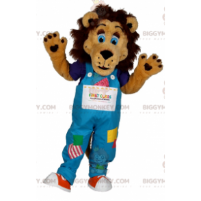 Kostým maskota lva BIGGYMONKEY™ s modrýma očima a overalem - Maskoti lva - BIGGYMONKEY_016044 - BiggyMonkey.com