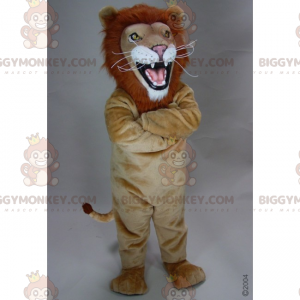 BIGGYMONKEY™ Maskottchenkostüm Hellbrauner Löwe mit Feuermähne
