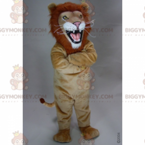 BIGGYMONKEY™ maskotdrakt av beige løve med ildmanke - Løve maskoter - BIGGYMONKEY_016046 - BiggyMonkey.com