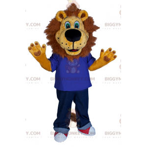 BIGGYMONKEY™ maskotti Leijonan puku farkuissa ja tennareissa -
