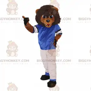Traje de mascote do leão BIGGYMONKEY™ em roupas esportivas –