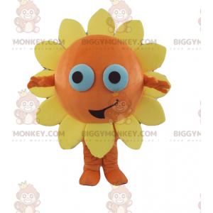 Disfraz de mascota gigante de flor amarilla y naranja