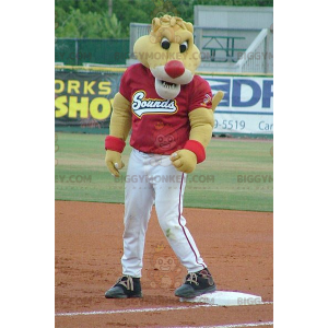 BIGGYMONKEY™ Mascot Costume of Yellow Tiger in Red and White