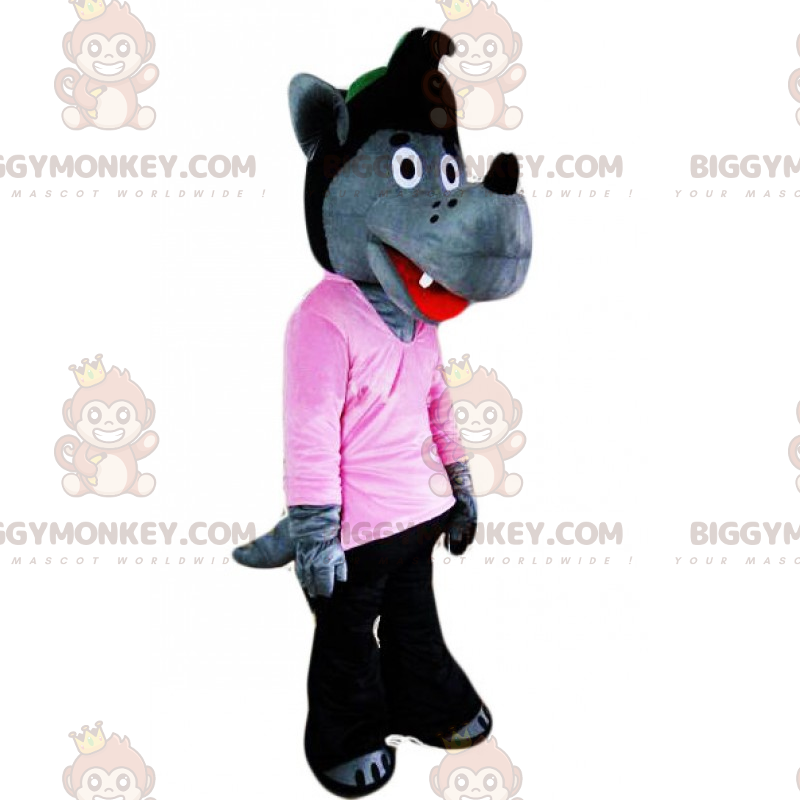 Minister Drijvende kracht gracht Wolf BIGGYMONKEY™ mascottekostuum met roze trui - Besnoeiing L (175-180 cm)