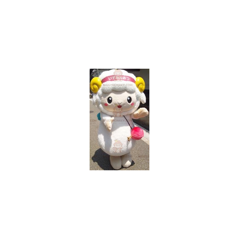 Costume de mascotte BIGGYMONKEY™ de mouton blanc avec des Costume de mascotte BIGGYMONKEY™ de mouton blanc avec des
