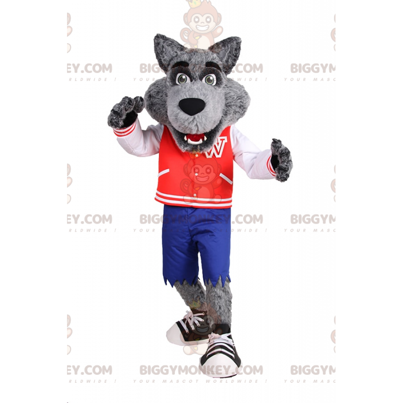 Wolf BIGGYMONKEY™ maskotdräkt i sportig tonårsoutfit - Wolf BIGGYMONKEY™ maskotdräkt i sportig tonårsoutfit -