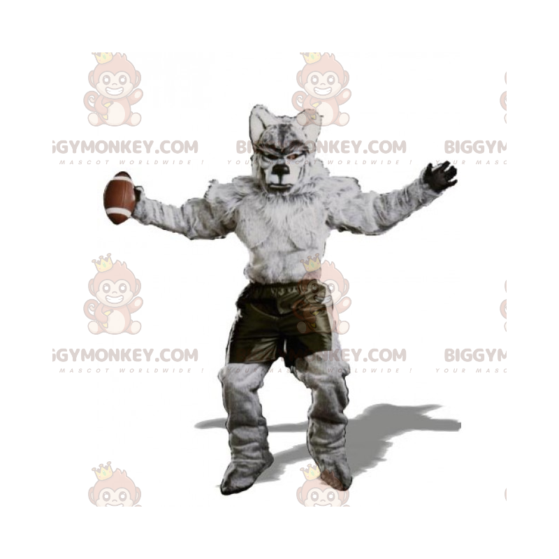 Wolf BIGGYMONKEY™-mascottekostuum in American Football-outfit - Wolf BIGGYMONKEY™-mascottekostuum in American Football-outfit -