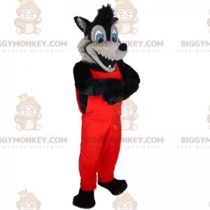 BIGGYMONKEY™ svart ulv i overalls maskotkostyme - Ulvmaskotter - BIGGYMONKEY_016084 - BiggyMonkey.com