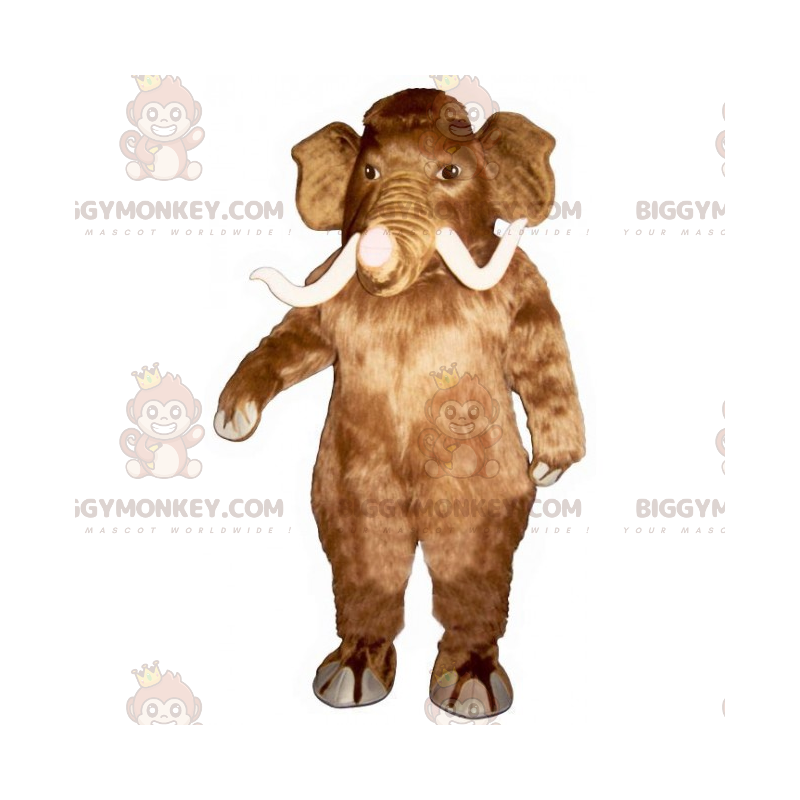 Costume da mascotte da mammut marrone e zanne bianche Costume da mascotte da mammut marrone e zanne bianche