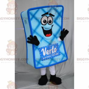 Blue mattress BIGGYMONKEY™ mascot costume with smiley face -