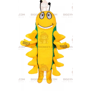 Grüner und gelber Hundertfüßer BIGGYMONKEY™ Maskottchen-Kostüm