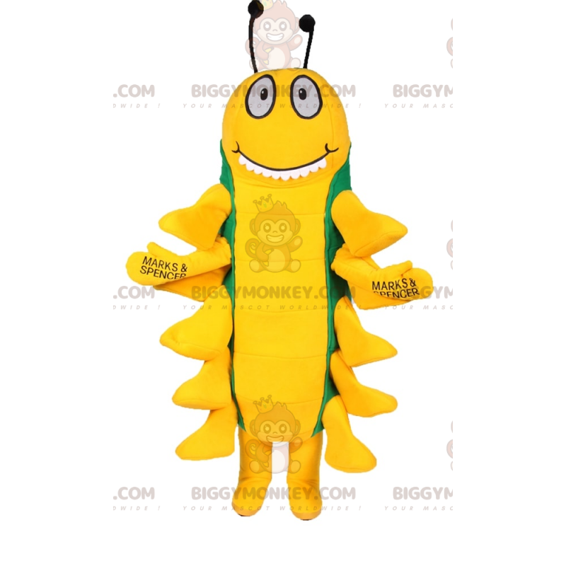 Costume mascotte BIGGYMONKEY™ millepiedi verde e giallo -