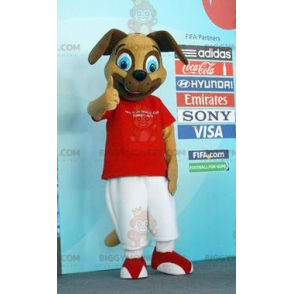 BIGGYMONKEY™ Mascot Costume Brown Dog in Red and White Outfit - Dog mascots - BIGGYMONKEY_01977 - BiggyMonkey.com