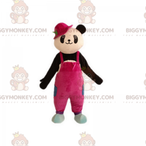 BIGGYMONKEY™ Maskottchen-Kostüm Panda im rosa Overall -