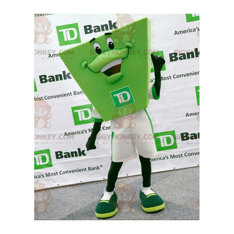 Molto sorridente TD Bank Green Man Costume mascotte Molto sorridente TD Bank Green Man Costume mascotte