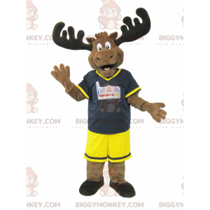 Brun Caribou Moose BIGGYMONKEY™ maskotkostume i sort og gult